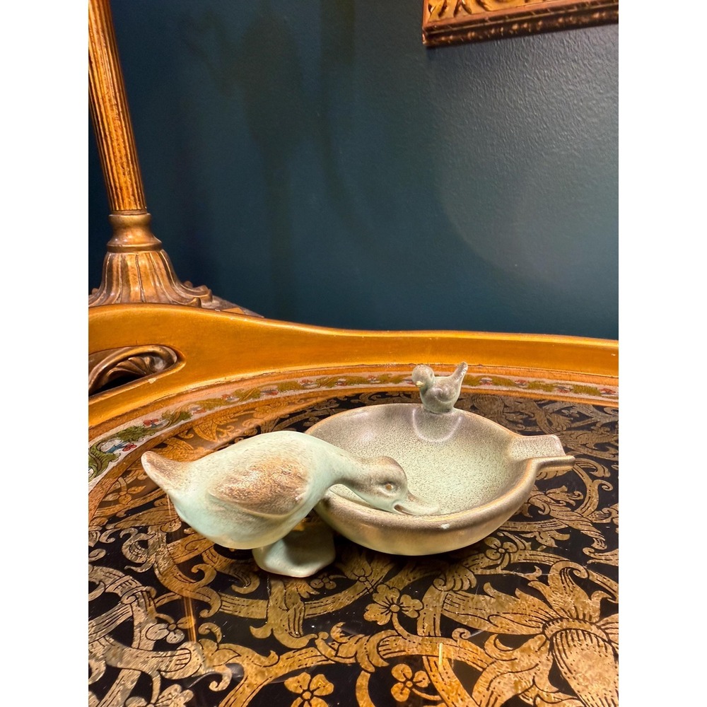 Goebel Turquoise Duck Bowl | Mid-Century Ceramic Trinket Dish with Gold Accents